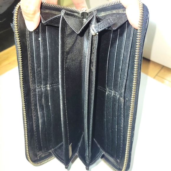 ❤️ 3 for $35 Coach leather woven long zip around large wallet black gray silver - Picture 10 of 11